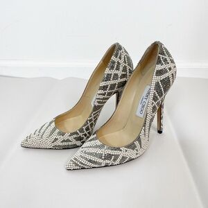 Jimmy Choo Anouk Pearl Crystal Suede Embellished Heel Pumps